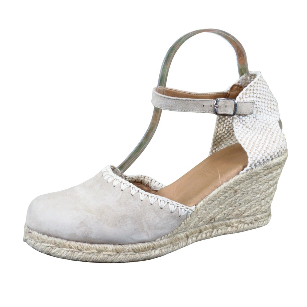 Paseart Women Espadrille Wedge Sandals Size 41 Summer Vacation Beige Suede